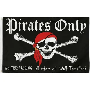 Pirates Only Jolly Roger Flag - 3x5 FT Skull and Crossbones  for Man Cave, Bar, Bedroom, Pirate Themed Party Decor