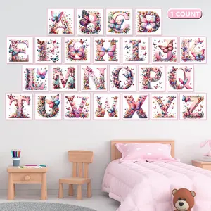 Butterfly & Flower Pattern DIY Diamond Arts Colorful Painting Kit without Frame, 1 Count Alphabet Pattern DIY Diamond Arts Colorful Painting Kit, Wall Art Decor for Home, Diamond Painting Kits