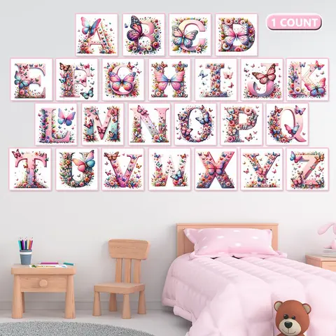 Butterfly & Flower Pattern DIY Diamond Arts Craft Colorful Painting Kit without Frame, 1 Count Alphabet Pattern DIY Diamond Arts Colorful Painting Kit, Wall Art Decor for Home, Diamond Painting Kits