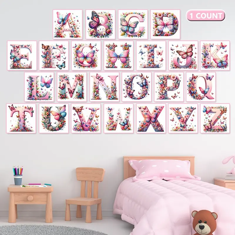 Butterfly & Flower Pattern DIY Diamond Arts Craft Colorful Painting Kit without Frame, 1 Count Alphabet Pattern DIY Diamond Arts Colorful Painting Kit, Wall Art Decor for Home, Diamond Painting Kits