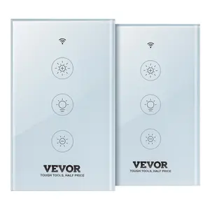VEVOR 2PCS WiFi Smart Light Dimmer Switch, TikTokShopBlackFriday, 100-250V AC Wi-Fi 2.4GHz, 15% to 85% Stepless Dimming LED Dimmable Smart Switch with Touch Panel, App Remote Control Voice Compatible with Alexa Google Home