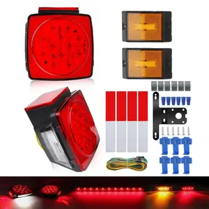 12V Marine Boat Trailer Tail Light Assembly, Waterproof Submersible LED Rear Lamps, Amber Side Markers, 22GA All-Copper Wiring, Complete Install Kit for Truck Utility Towing