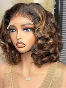 Soft Comfortable Versatile Glue-Free Pre-Banked 14 Inch Long 180% Density Daily Color Curly Wave Wig, 13x4x1 Lace Front Full Cap