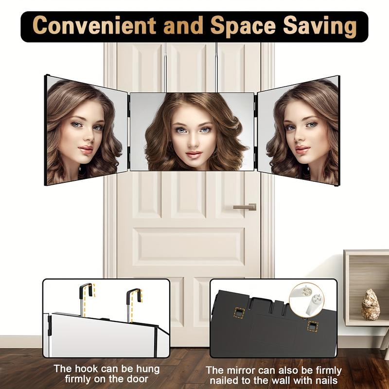 3 Way Mirror for Self Hair Cutting 360 Trifold Barber Mirrors 3 Sided Makeup Mirror to See Back of Head Used for Hair Coloring Braiding Gifts for Men and Women LED Light, Rechargeable, Perfect Valentine's Day Gift