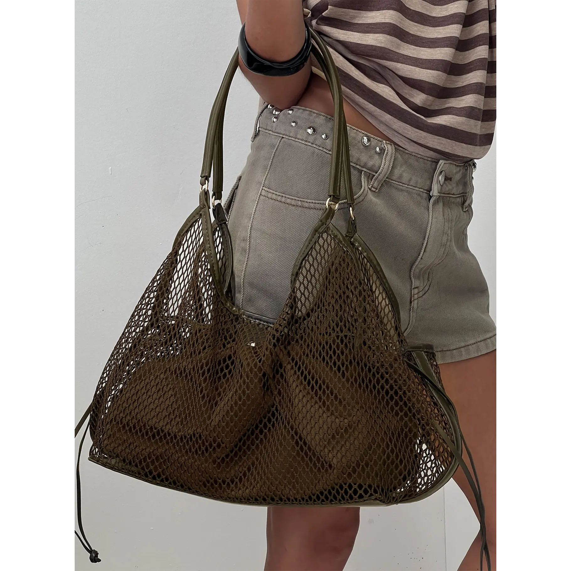 Isolda Mesh Tote Bag Khaki