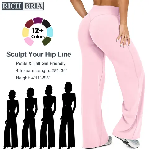 RICH BRIA Women’s Wide Leg Pants Soft Motion Straight Leg Bottoms High Waist Stretch Casual Solid Yoga Leggings No Front Seam Versatile Pants Comfortable and Elastic Loose Pants 4'11"-5'8"
