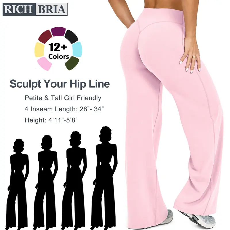 RICH BRIA Women’s Wide Leg Pants Soft Motion Straight Leg Bottoms High Waist Stretch Casual Solid Yoga Leggings No Front Seam Versatile Pants Comfortable and Elastic Loose Pants 4'11"-5'8"