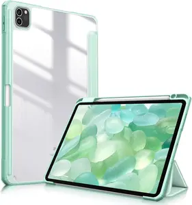 Slim Case for iPad Pro 11-inch (4th / 3rd Generation) 2022/2021 - [Built-in Pencil Holder] Shockproof Cover w/Clear Transparent Back Shell, Also Fit iPad Pro 11" 2nd Gen, Green