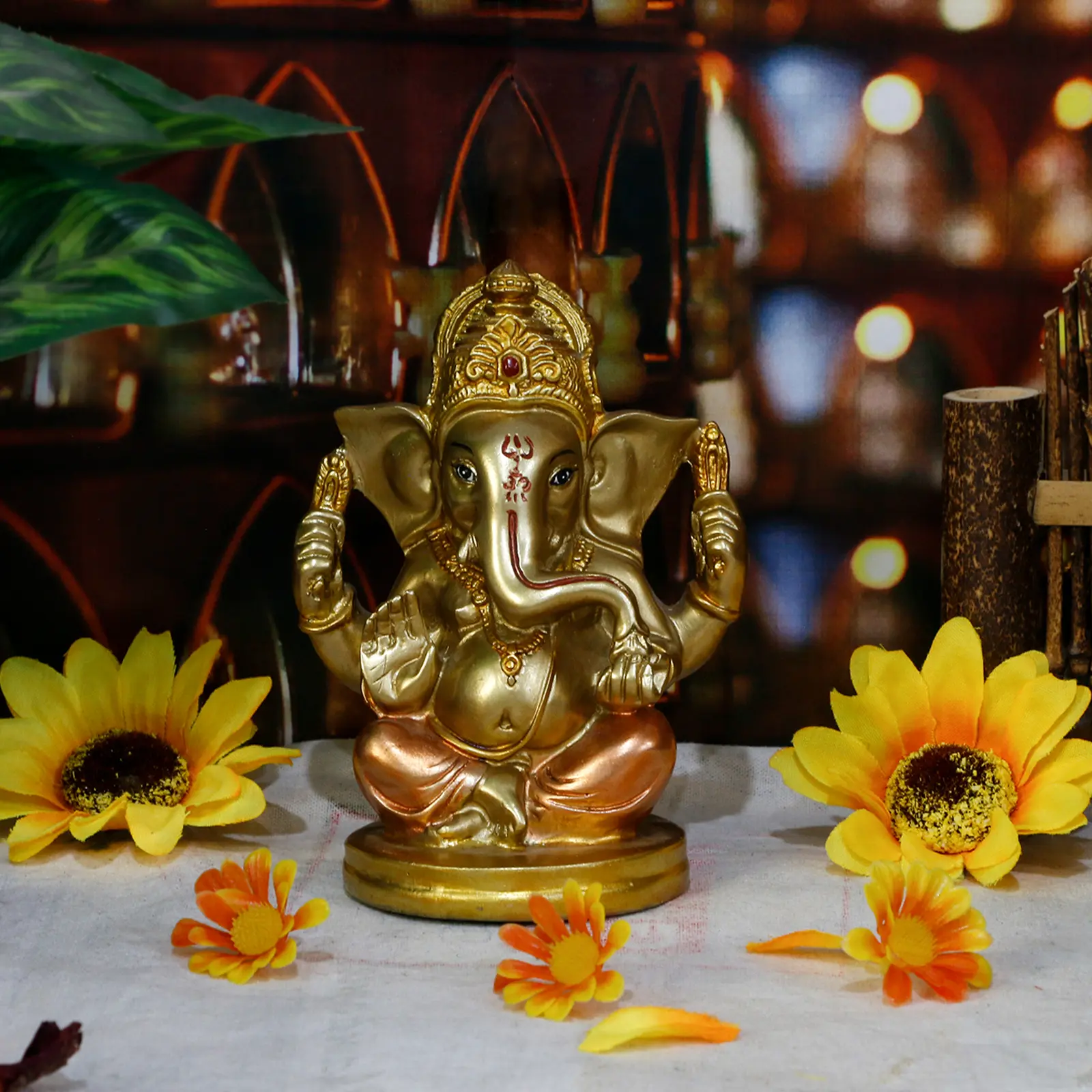 alikiki Indian God Lord Ganesha Statue - 5" H Hindu God Ganesh Idol for Diwali Gifts Meditation Yoga Room Altar Decoration Home Temple Mandir Pooja Item