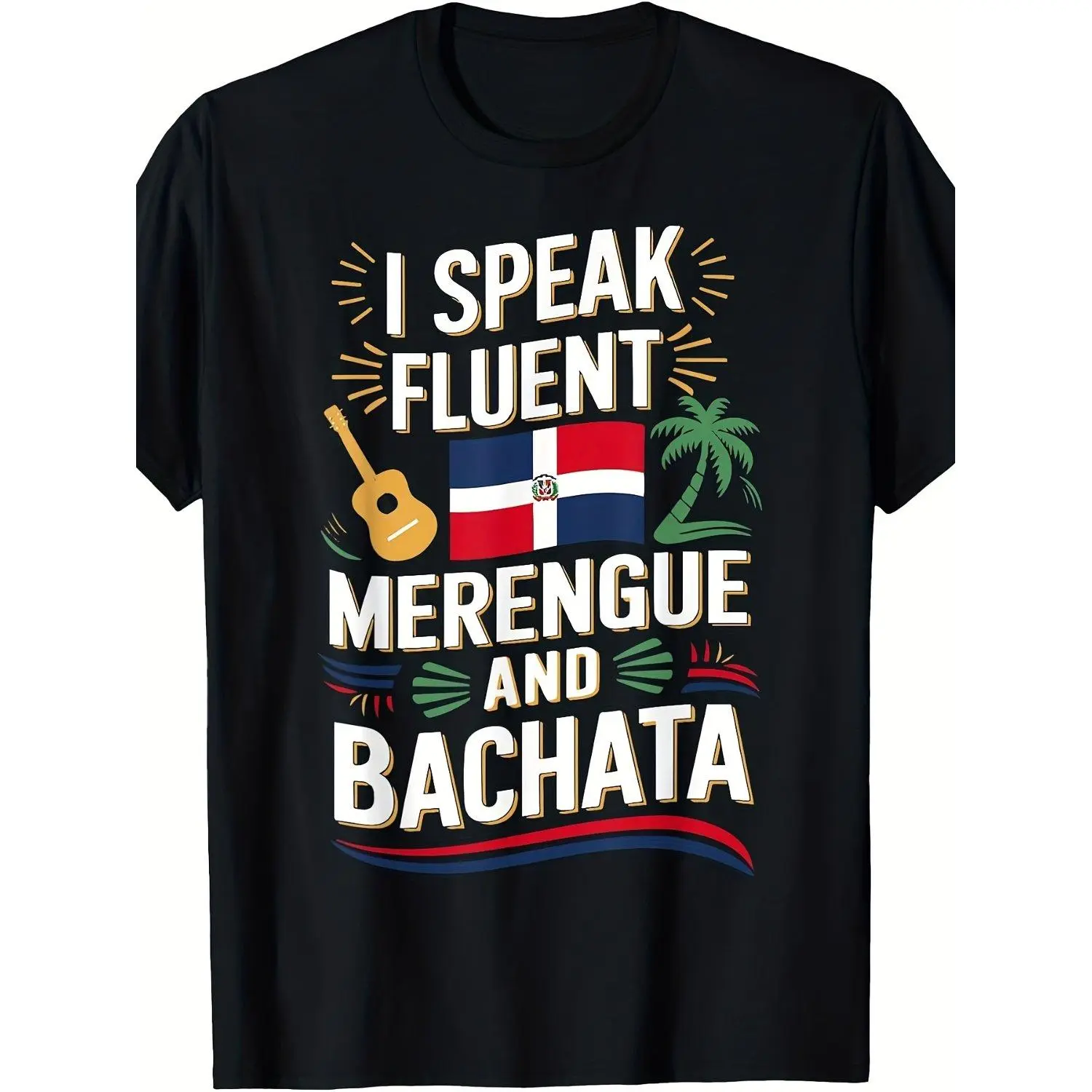 Featuring The Dominican Dance Styles of Merengue And Bachata Suitable for Both And This Summer 2025 Short Sleeve T Shirt Tee Top with Cultural Print Design Comfortable and Stylish Apparel