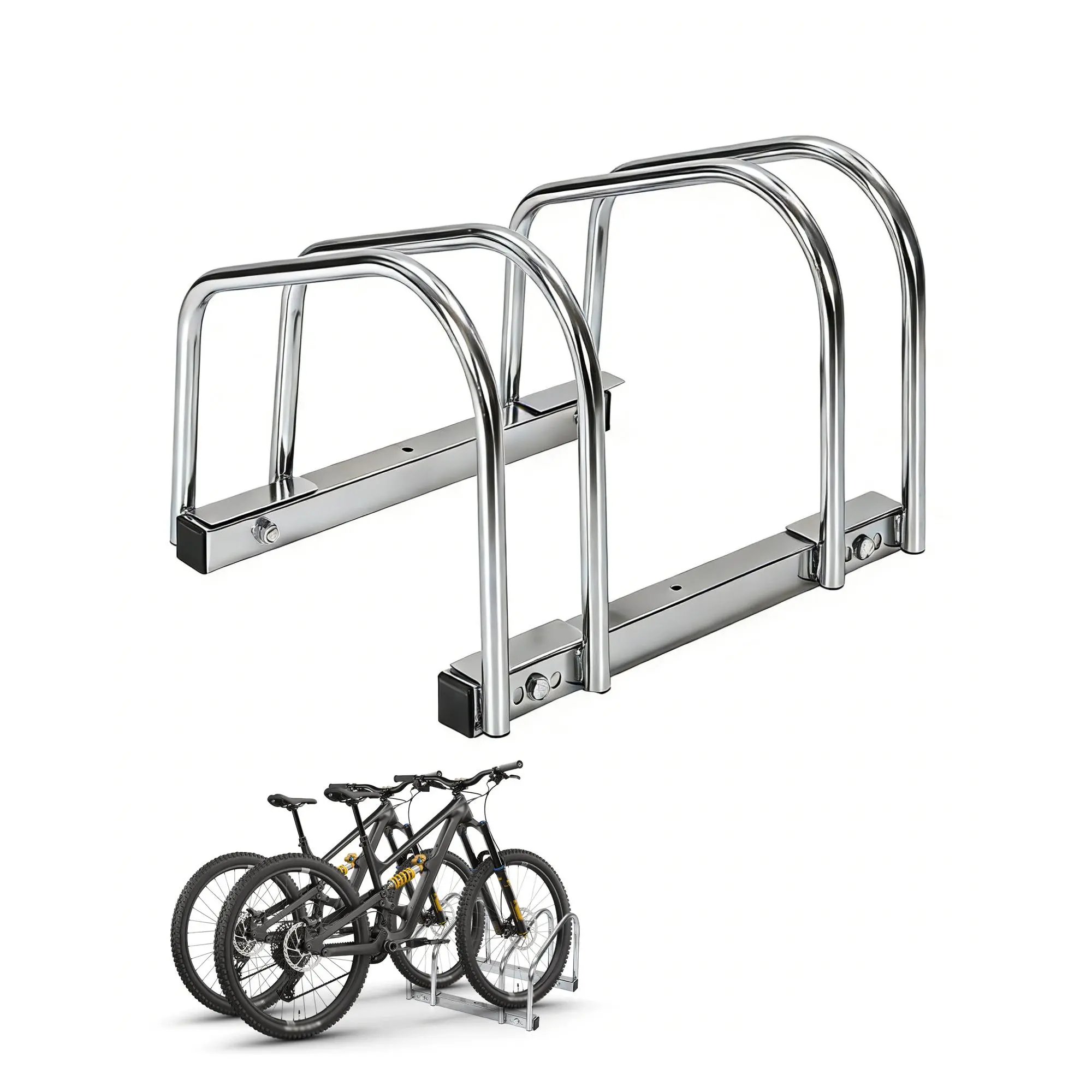 Heavy Duty Bike Floor Stand Double Rack, Freestanding Bicycle Parking Storage Holder for Garage, Home & Apartment, Fits 22-28" Wheels