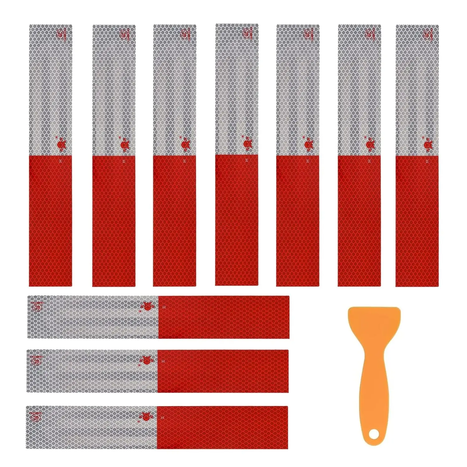 High Intensity Self-Adhesive Reflective Tape - 2"x12"x10 Red & Silver, Waterproof Honeycomb Grid Safety Caution Strip for Cars/Trailers, Campers, Boats, Mailboxes, Tricycles, Ground, Automotive Exterior Accessories