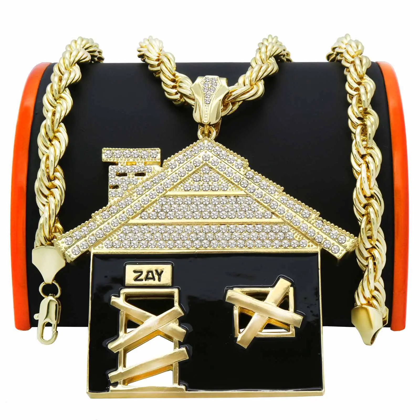 Giant Gold & Black Tr4p House Pendant – 30" Rope Chain