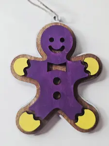 3.25" tall Handmade Gingerbread man Wooden Christmas Ornament - Choose colors