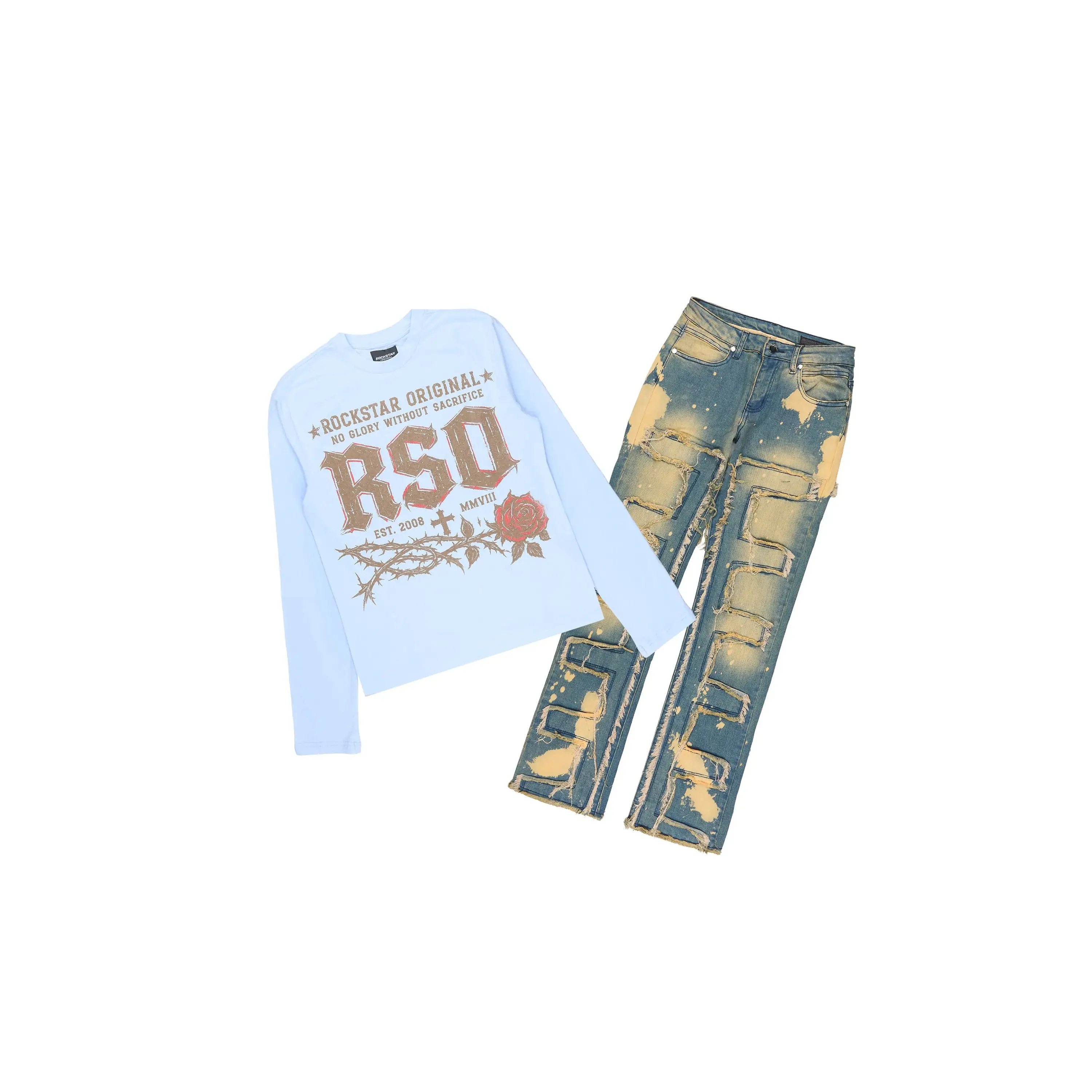 Boys Athens Light Blue/Tint Long Sleeve T-Shirt Stacked Jean Set