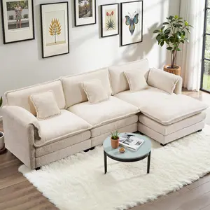 Cloud Sofa Living Room Sectional Sofa 104-inch L-Shaped Sofa Three-Seater with Footstool Modular Living Room Sofa with Pillows Bedroom Oversized Bed with Deep Seating Chenille Sofa  furniture emerald  green  couch exclusive  cupons bedroom living room