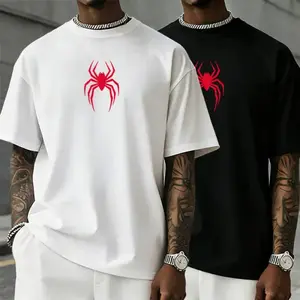 Men’s minimalist  T-shirt featuring a red spider graphic; dark street style, grunge aesthetic, urban edge vibe.A must-buy under $10; Ghostcore * Superhero fusion.High-score men’s casual streetwear on TikTok., Fashion, Top, Shortsleeve, Menswe