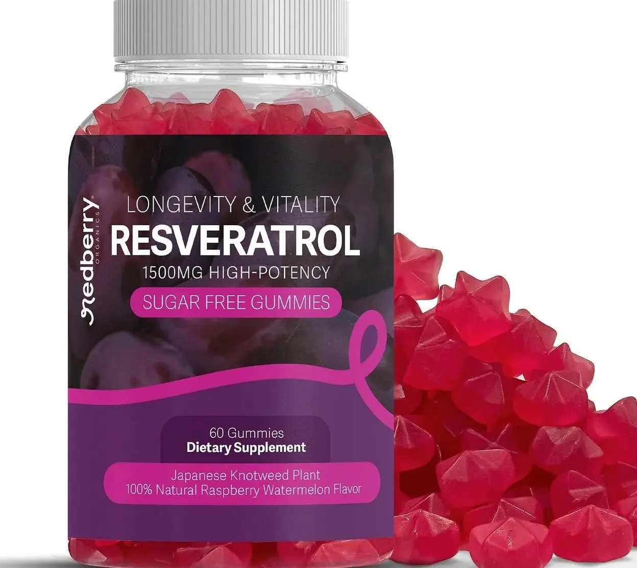 Resveratrol Supplement 1500mg Gummies | 98% Pure Japanese Knotweed | Resveratrol Organic Ingredients, Sugar-Free, Gluten Free | Daily Longevity & Healthy Aging Supplement