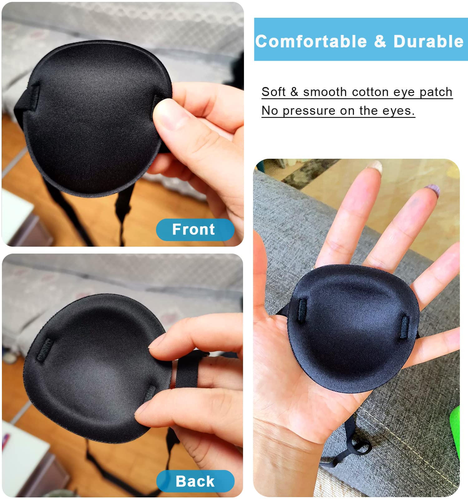 Adjustable Eye Patch (2 Pack) - Breathable Medical Eye Patch for Amblyopia & Lazy Eye Treatment, Left/Right Eye Occlusion, Comfortable for Kids and Adults, Black