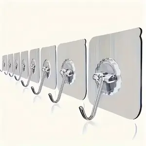 30 Plastic Seamless Non-Perforated Self-Adhesive Wall Hooks for Keys Hats Towels Ideal for Bathroom Bedroom Office Kitchen Storage Organization Organiser Water Proof
