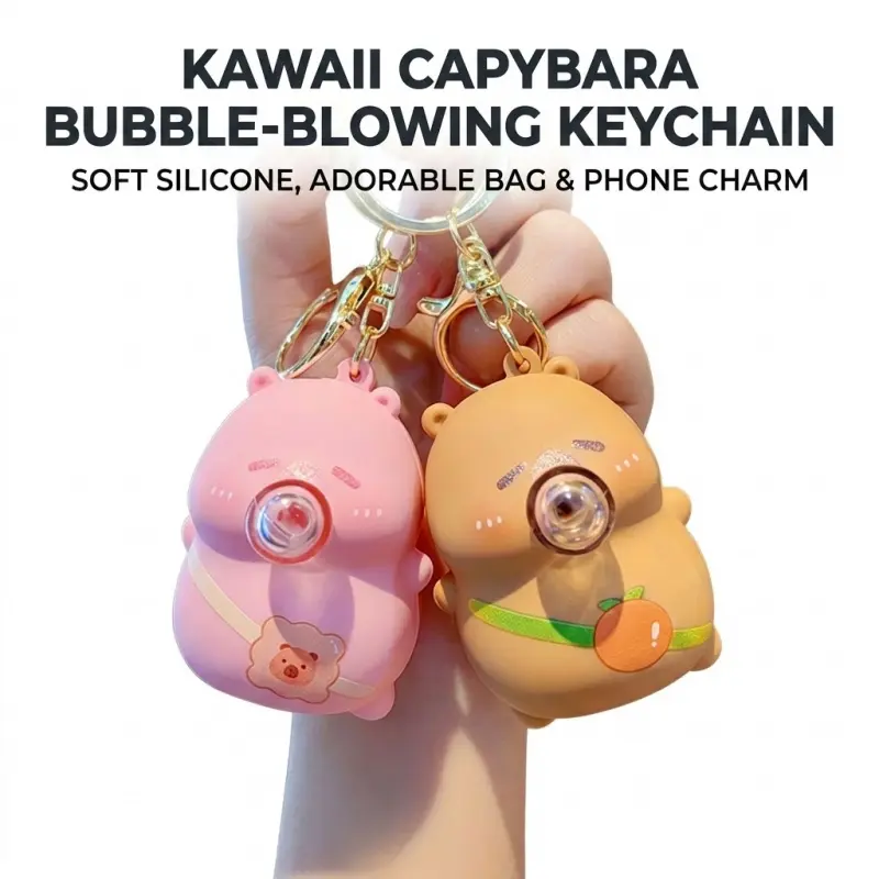 1Pc Cute Capybara Silicone Squeeze Bubble Keychain - PVC Resin Fidget Keyring, Stress Relief Clip, Birthday Party Gift for Teen Girls, Daily Animal Fidget Accessory, Party Bag Filler, Funky