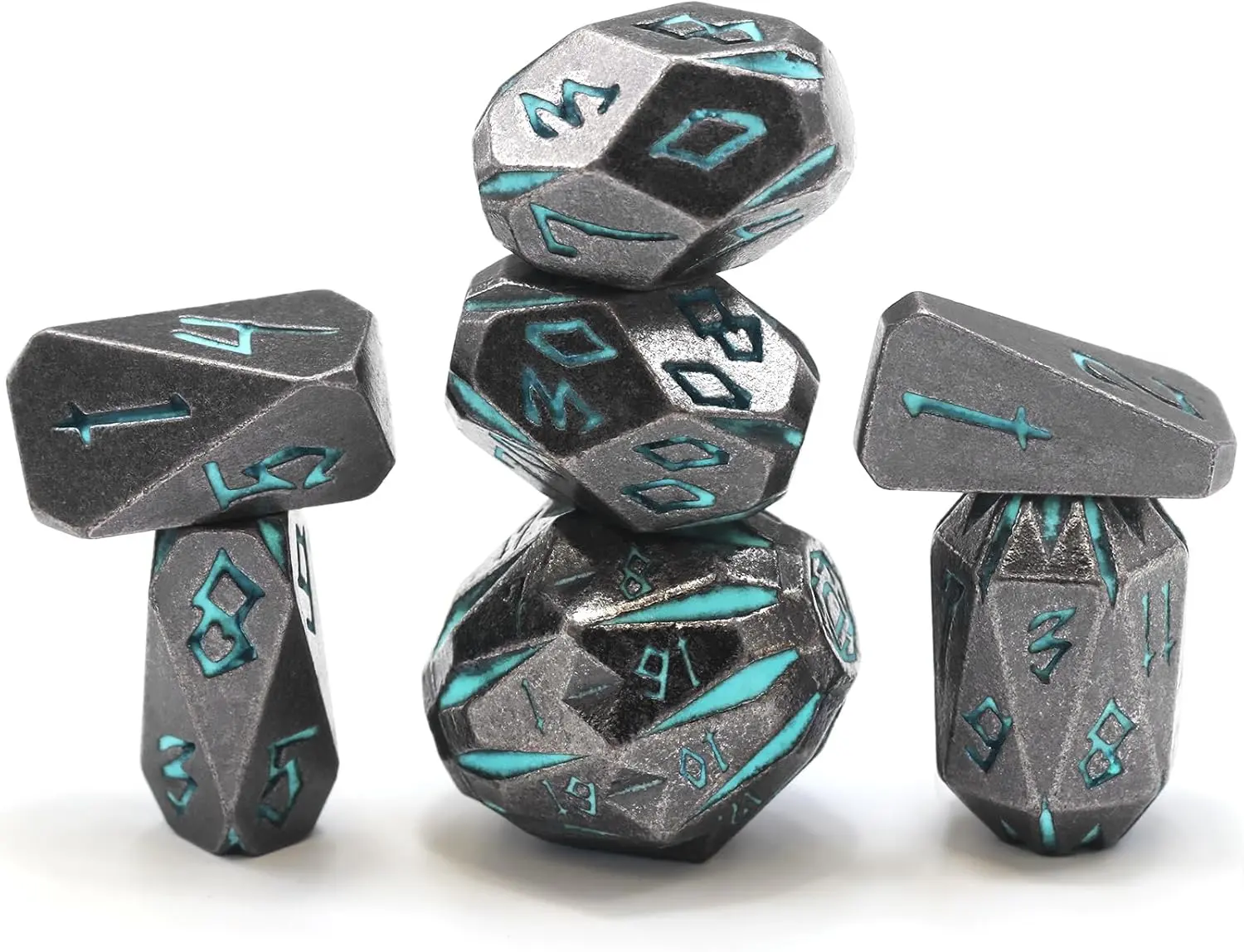 FONVGOGO Dungeons and Dragon Dice of 7, Metal Dice Set D and D Polyhedral DND Dice Set with Cardboard Box Unique Cool Stonehenge Theme RPG Dice for Role Playing Games Gifts (Blue)