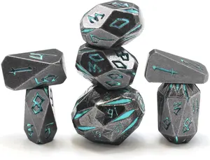 FONVGOGO Dungeons and Dragon Dice of 7, Metal Dice Set D and D Polyhedral DND Dice Set with Cardboard Box Unique Cool Stonehenge Theme RPG Dice for Role Playing Games Gifts (Blue)