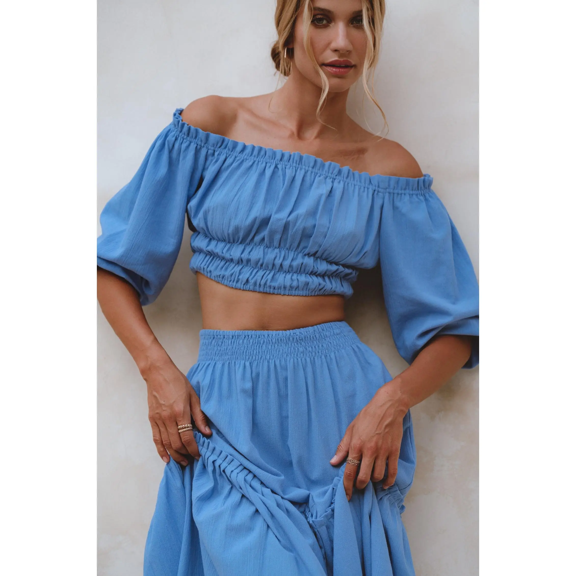 Annabelle Linen Cropped Top - Azure
