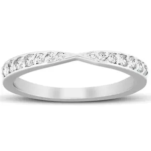 1/4Ct Diamond Stackable Tapered V Shape Womens Wedding Ring 10k White Gold