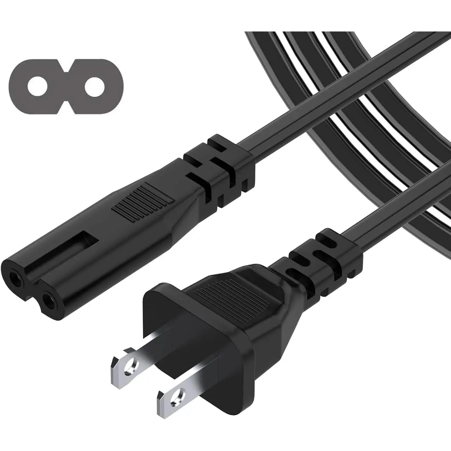 6ft Heavy-Duty AC 2-Prong Universal Fit Power Supply Cable, Molded Plastic Replacement for Laptops TVs (Sony, Asus, Acer, Toshiba), LED LCD TVs (Samsung, LG, TCL), Mini Fridges & PlayStation (PS3, PS4, PS5 Slim) Speakers