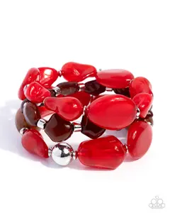 Soothing Stack - Red Brown Silver Bead Stretchy Bracelet Stack - Paparazzi