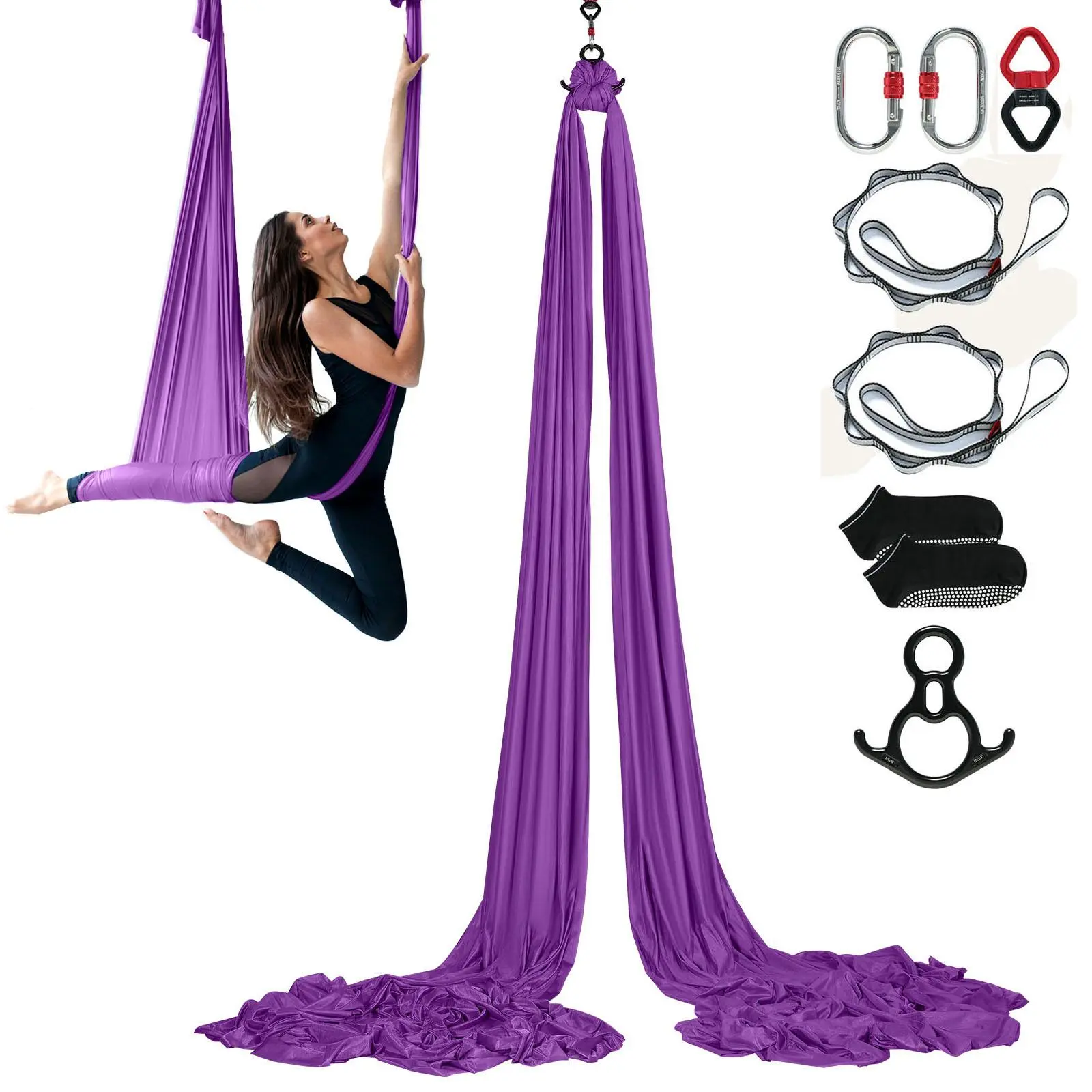 【Summerfinds】VEVOR Playful Aerial Silk & Yoga Swing Kit, 8.7yd 100gsm Nylon Fabric, Full Rigging Hardware, Easy Set-Up Guide, 100kg/2204.62 lbs Secure Hold, Outdoor Antigravity Fitness for All Levels, Purple Belt, Extended Use, Leisure Activities, Outdoor