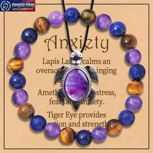 Women’s 2-Piece Crystal Jewelry Set 2026 Trend Natural Gem Bracelet Stack & Necklace Anxiety Relief Affirmation Card Energy Protection Spiritual Healing Fashion Jewelry Unisex Gift for Women Mother’s Day Daily Wear Meditation Calm Accessory