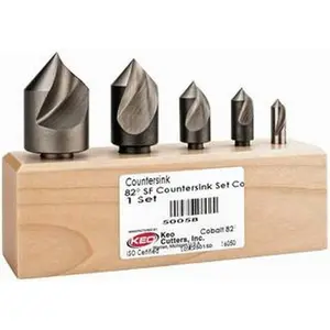 KEO 5 Piece, 1/4 to 1" Head Diam, 82° Included Angle, Single End Countersink Set 1-1/2 to 2-3/4" OAL, 1/4 to 1/2" Shank Diam, 1 Flute, Cobalt 50058