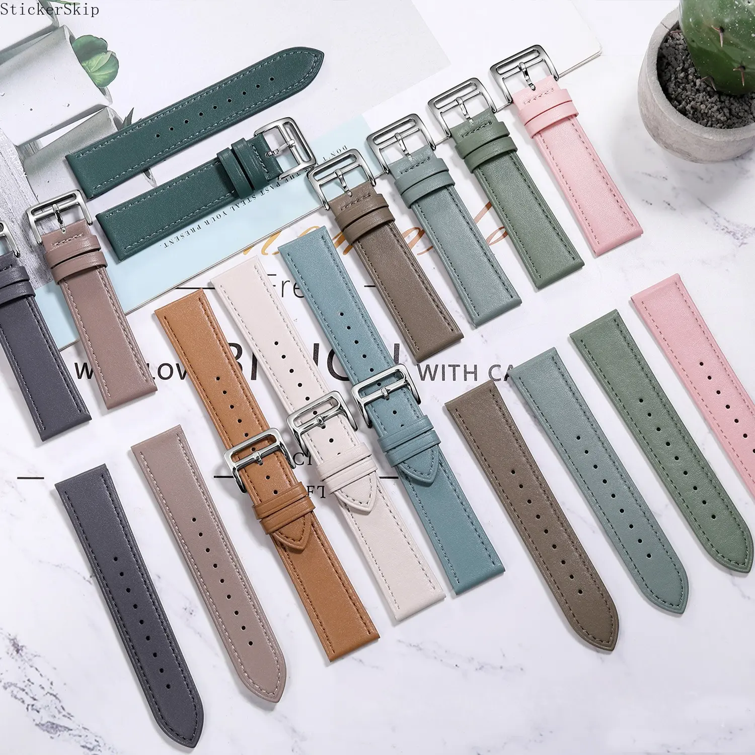 Premium Cowhide Leather Watch Strap - 2026 Classic Smooth, Silver Buckle Replacement Band, Adjustable Breathable Soft Straps, Fits 18/20/22mm Lug Width, Timeless for Men, Adjustable Strap