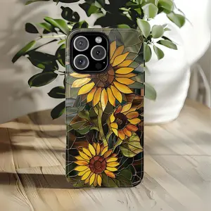 Fall Sunflowers Phone Case Faux Stained Glass Floral Case Flower Lovers Gift Gardeners for iPhone 16 15 14 13 12 11