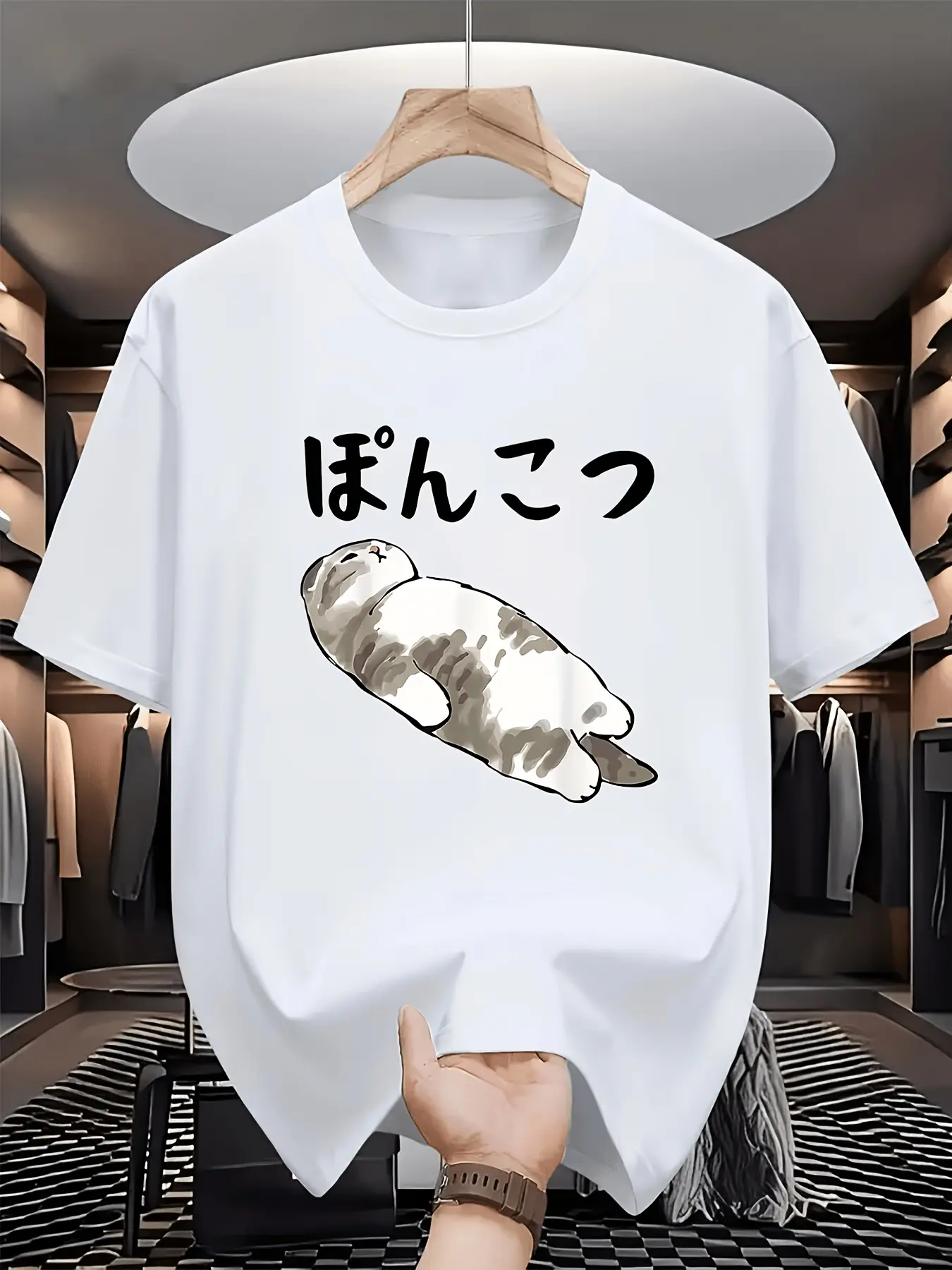 Lazy Sleeping Scottish Fold Cat Japanese Text Cartoon Graphic Men Women Casual Short Sleeve Cotton T-Shirt