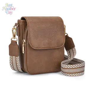 2-in-1 Brown Leather Crossbody Phone Bag with Detachable Strap and Coin Pouch Large Capacity Mini Shoulder Bag with Adjustable Guitar Strap for Women Daily Use and Travel