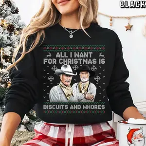 Biscuits Cowboy Christmas Sweatshirt – Funny Western Holiday Ugly Sweater, Lonesome Dove Movie Tee, Cowboy Ugly Christmas Shirt