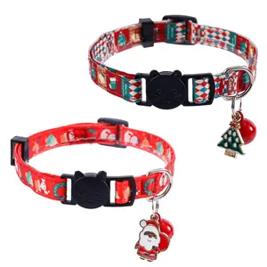 2pcs Adjustable Kitten Collar Cat Collar with Bells Cute Holiday Cat Collar Christmas Cat Collar Santa Claus and Christmas Tree Pendant Breakaway Cat Collars for Kitten Puppy