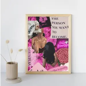 Pink Christian Motivational Collage Poster, Feminine Empowerment Wall Art