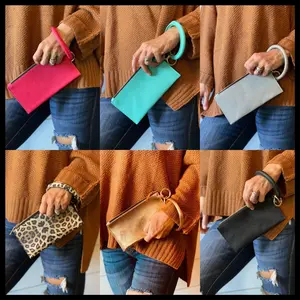 Wristlet Key Ring Clutch PU Leather Plain