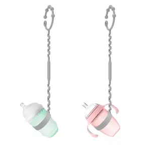 Sippy Cup Strap for Babies & Toddlers, 2 Pack Food Grade Silicone Bottle Holder for High Chair, Stroller & Car Seat, Prevents Cups & Toys from Falling, Baby Travel Accessory (Grey)
