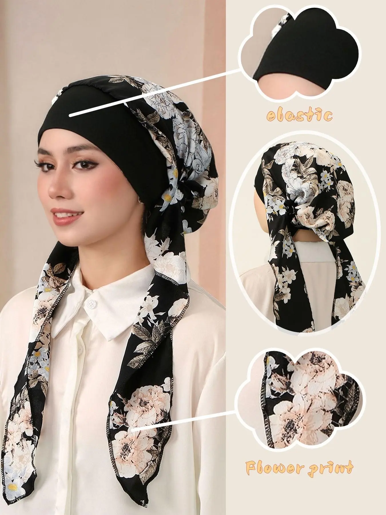 Women's Cancer Support Headscarf, Modal Soft Fabric, Chemotherapy Fashion Floral Hat, Slip-On Hijab for Hair Loss, Comfortable and Stylish, Floral Print Scarf, Fashion Hair Scarves