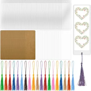 50 Set Blank Bookmarks Making Kit, 50 count Paper Bookmark Blanks, 50 Colorful Tassels, 50 count Clear Bookmark Sleeves for DIY Book Mark Projects and  Tags