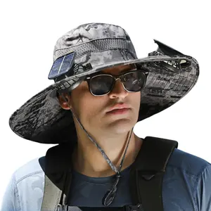 Solar Powered Fan Hat with 2 Removable Fans Wide Brim Sun Hat for Outdoor Fishing, Hiking Gardening, USB Solar Charging