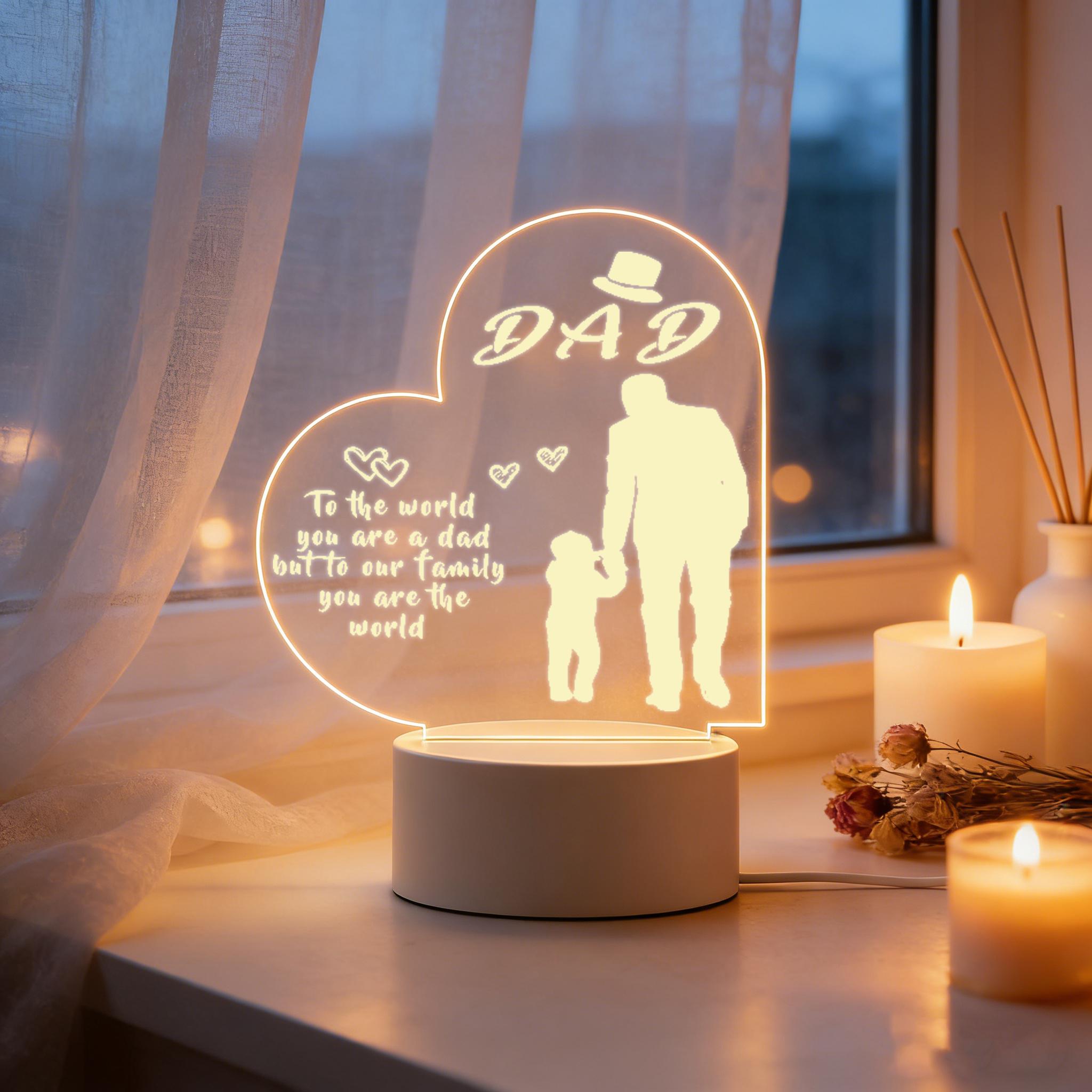 Dad Night Light, 2D Acrylic Heart Shaped Father & Child Desk Lamp, Personalized Father's Day Gift for Dad, Warm White LED Bedside Lamp, Birthday Christmas Thanksgiving Gift for Dad, USB Powered Home Decor Night Light