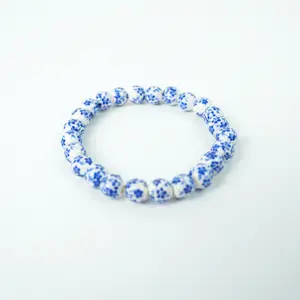 Jingdezhen Ethnic Style Ceramic Bead Bracelet - Indigo Blue-and-White (8mm)