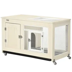 Small Hutch Indoor Bunny on Wheels Habitat with Tough Pinewood Openable Top Rabbit Cage Inside x