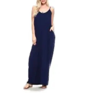 Women's Isaac Liev Women's Oversized Casual Maxi Dress with Pockets Navy XL (16-18) Blue